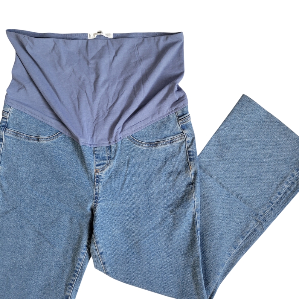 Mango Light Blue Denim Maternity Ankle Jeans with Lavender Panel